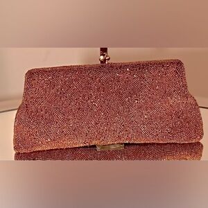 COPY - Gently Used BLOOMINGDALE’S Rust Colored Beaded Clutch W/Rhinestone/Gold …